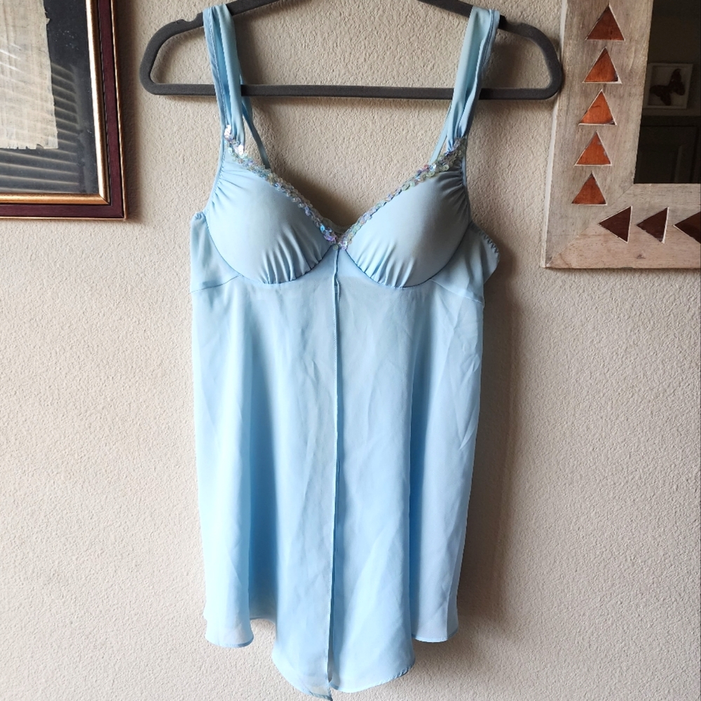 Vintage Sequin Baby Blue Flyaway Babydoll Seductive Wear by Cinema Etoile